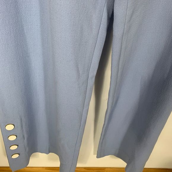 Lela Rose 10 Wool Crepe Wide Leg Straight Pants Buttons High Rise Waist Blue - Picture 5 of 10